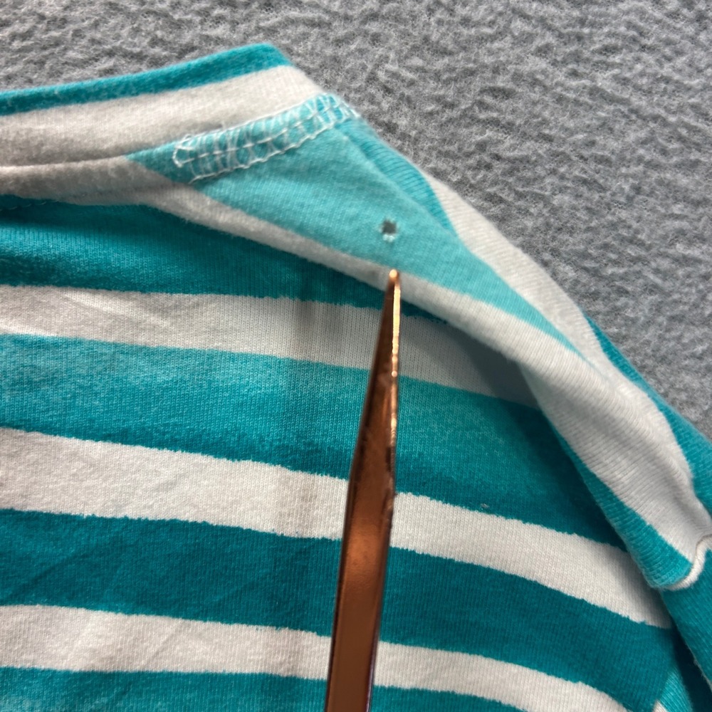 Onque Casual V Neck Knit Top Womens Large Aqua White Striped 3/4 Sleeve Stretch - Picture 6 of 7